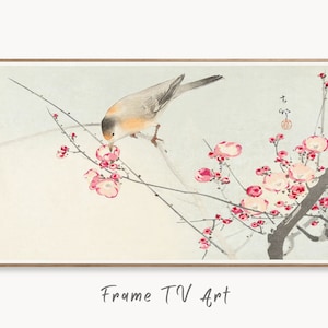 Samsung Frame TV Art 4K Songbird on Blossom Tree Vintage Japanese Wall Art. Instant Download Antique Japanese Art for the Frame TV. Bird Art