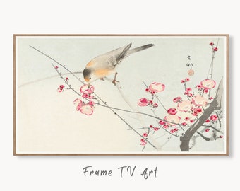 Samsung Frame TV Art 4K Songbird on Blossom Tree Vintage Japanese Wall Art. Instant Download Antique Japanese Art for the Frame TV. Bird Art