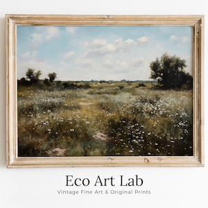 Wildflower Field PRINTABLE Art | Landscape Oil Painting | Country Field Wall Art | Vintage Landscape Art Print | Digital Download
