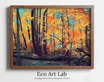Forest in the Fall Autumn Trees Landscape Painting, Abstract Printable Wall Art, Home Office Decor Nature Print Digital Art Instant Download