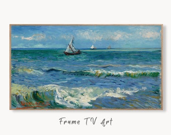 Samsung Frame TV Art 4K Vincent van Gogh Seascape with Boats Painting. Instant Download Famous Vintage Nautical Art for the Samsung Frame TV