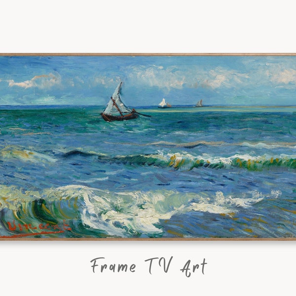 Samsung Frame TV Art 4K Vincent van Gogh Seascape with Boats Painting. Instant Download Famous Vintage Nautical Art for the Samsung Frame TV