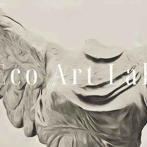 May include: A close-up of a white marble statue with wings, with the text "Eco Art Lab" superimposed on the image.