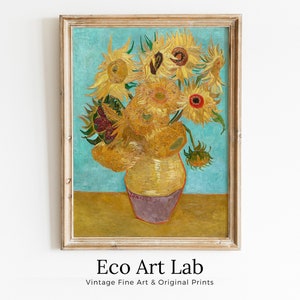 Sunflowers Painting Famous van Gogh Art Print. Instant Download Printable van Gogh Fine Art Vase With Twelve Sunflowers Vintage Painting.