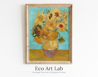 Sunflowers Painting Famous van Gogh Art Print. Instant Download Printable van Gogh Fine Art Vase With Twelve Sunflowers Vintage Painting.