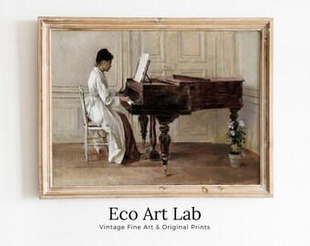 Woman Pianist | Vintage Oil Painting PRINTABLE | Rustic Antique Print | Musician Portrait Downloadable | Vintage Woman Playing Piano