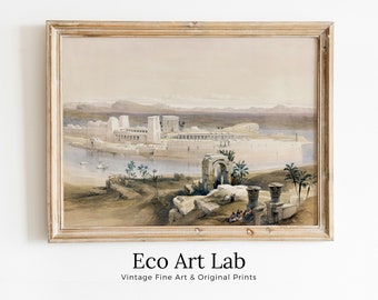 Ancient Egyptian Wall Art. Island of Philae Vintage Landscape. Egyptian Art Print. Printable Art Vintage Egyptian Landscape Digital Download