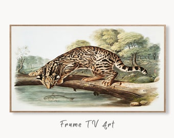 Samsung Frame TV Art 4K Leopard-Cat Vintage Painting. Instant Download Nature Animal Art for Samsung Frame TV. Leopard Art for TV