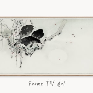 Three Crows on a Branch Frame TV Art. Vintage Japanese Painting Samsung Art TV, Digital Download for Samsung Frame, Frame TV Birds on Branch