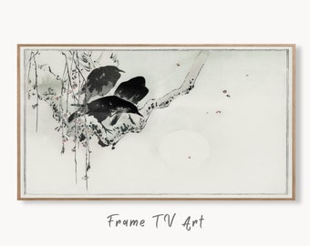 Three Crows on a Branch Frame TV Art. Vintage Japanese Painting Samsung Art TV, Digital Download for Samsung Frame, Frame TV Birds on Branch