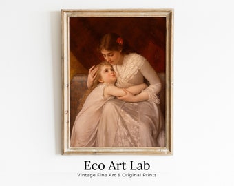 Motherhood Art Print. Pardon Mama by Émile Munier Vintage Mother and Child Painting, Nursery Art. Printable Wall Art. Downloadable Art