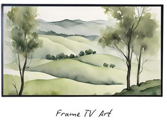 Sage Green Art For Frame TV I Landscape Decor For Samsung Frame TV I Watercolor Artwork For Modern Home Decor