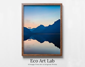 Lake Sunrise with Mountain Vertical Abstract Wall Art Digital Print. Abstract Printable Wall Art Instant Download. Colorful Minimalist Decor