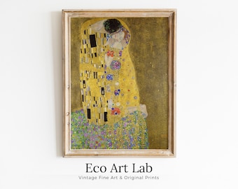 Gustav Klimt "The Kiss" Famous Painting Printable Wall Art. Instant Download Gustav Klimt Print. Vintage Romantic Poster. Art Nouveau Print