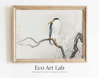 Vintage Japanese Painting. Quack on Erratic Branch. Japanese Wall Art Printable Poster. 19th Century Japanese Vintage Wall Art, Bird Art