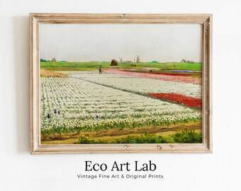 Tulips Flowers Field Famous Vintage Oil Painting. Instant Download Vintage Decor. Vintage Landscape Tulip Printable Wall Art. Spring Decor
