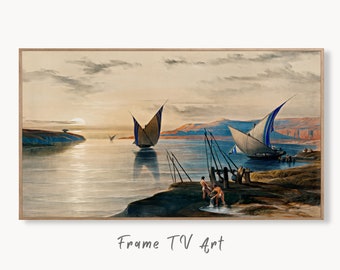 Samsung Frame TV Art 4K Boats on the Nile Ancient Egyptian Wall Art. Instant Download Antique Nautical Vintage Egyptian Art for Frame TV.