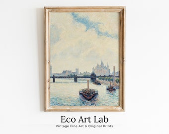 Charing Cross Bridge Vintage London Landscape Painting. Vertical Printable Wall Art. Home or Office Decor Print Digital Art Instant Download