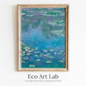 Claude Monet Water Lilies Painting Famous Monet Art. Instant Download Vintage Decor. Monet Botanical Print Printable Wall Art Vertical Decor