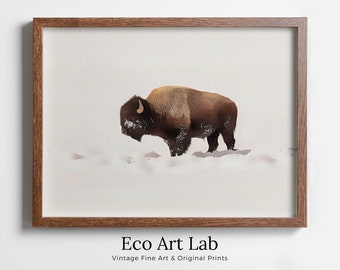 Bison In Snow Wall Art Digital Painting, Buffalo Print, Winter Art Animal Poster, Printable Wall Art Bison Buffalo Wall Art Instant Download