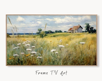 Samsung Frame TV Art | Wildflower Field | Meadow Landscape Painting | Vintage Art | Country Field Wall Art | Digital Download