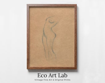 Gustav Klimt Standing Female Nude Line Art Minimalist Print. Printable Wall Art Instant Download Gustav Klimt Print. Female Figure Art Print