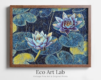 Lotus Flower Art | Botanical Wall Art | Flower Wall Decor | Blooming Lotus in Blue Flower Digital Painting | Floral Art | Printable Download