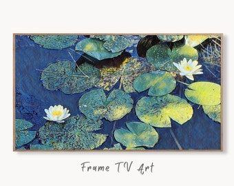 Samsung Frame TV Art 4K White Lotus Flowers in Water Digital Painting. Instant Download Colorful Botanical Lotus Floral Art for the Frame TV