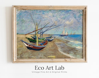 Vincent van Gogh Print Fishing Boats on the Beach Printable Famous Art Print. Instant Download van Gogh Vintage Painting Nautical Wall Decor