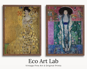 Set of 2 Prints Gustav Klimt Famous Portraits of Adele. Instant Download. Woman Paintings Gustav Klimt Prints. 2 Piece Vintage Fine Art