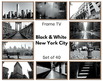 Black and White New York Wall Art for Samsung Frame TV | NYC Skyline, Brooklyn Urban Gallery Wall Set | Contemporary Modern Minimalist Art