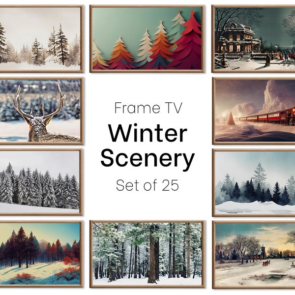 Set di 25 TV Samsung Frame 4K art. Collezione d'arte digitale di paesaggi natalizi e invernali. Set di decorazioni natalizie Download istantaneo Frame TV Art