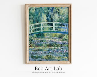 Water Lilies & Bridge Famous Claude Monet Painting. Instant Download Vintage Decor. Monet Botanical Print Printable Wall Art. Vertical Decor