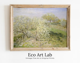 Claude Monet Famous Spring Landscape Painting Fine Art. Instant Download Vintage Art. Blooming Trees Vintage Landscape Printable Wall Art.