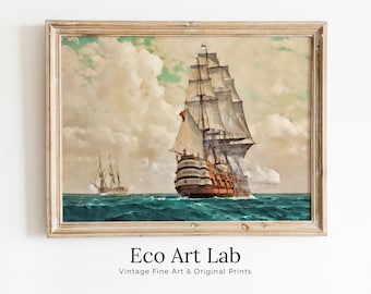 Old Sailing Ship at Full Sail, Sailboat Print, Printable Wall Art Prints, Digital Print, Nautical Wall Decor, Vintage Wall Art, Boat Print