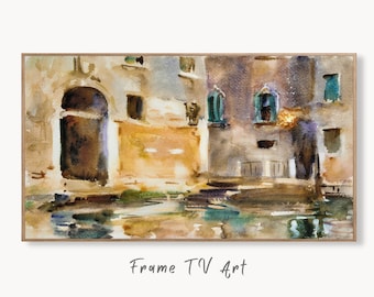 Venice Italy Wall Art, Enhanced Vintage Italy Painting, City Landscape Frame TV Art. Digital Download, Art for Tv, Colorful Art for Frame TV