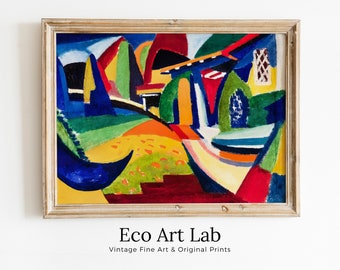 Vintage Cubism Colorful Abstract Painting. Printable Wall Art. Instant Download Geometric Abstract Art. Fauvism Abstract Aesthetic Wall Art