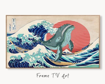 Samsung Frame TV Art 4K Wave off Kanagawa w/ Whale Japanese Wall Art. Instant Download Altered Japanese Art for Frame TV. Vintage Wall Art