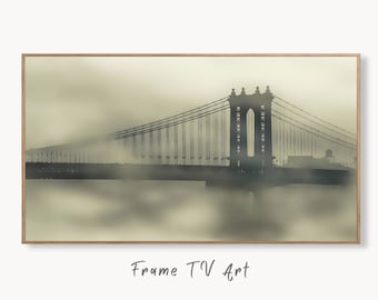 Samsung Frame TV Art 4K Brooklyn Bridge Morning Mist New York City Digital Art. Instant Download Art for TV, Artwork for The Frame TV