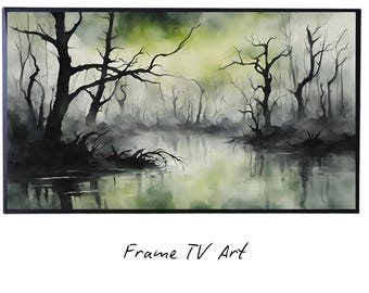 Samsung Frame Art for 4K TV I Dark Green Minimalist Wall Decor I Unique Artwork for Frame TV