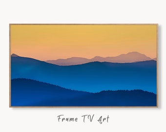 Samsung Frame TV Art 4K Abstract Mountain Sunrise Landscape Wall Art. Instant Download Blue Mountain Digital Painting. Art for the Frame TV