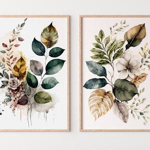 Botanical Prints Set of 2. Watercolor Gallery Wall Art. Floral Printable Art. Wild Flowers Bouquet Art. Minimal Boho Floral Prints. #2