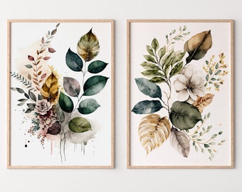 Botanical Prints Set of 2. Watercolor Gallery Wall Art. Floral Printable Art. Wild Flowers Bouquet Art. Minimal Boho Floral Prints. #2