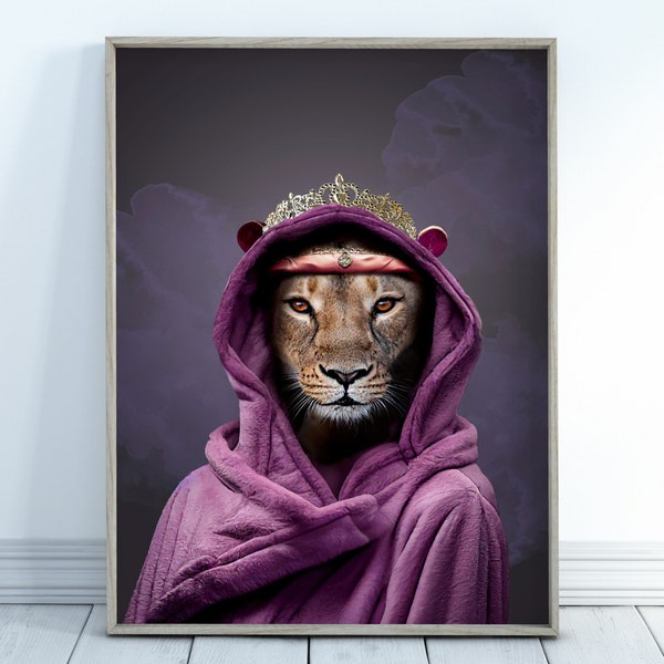 Original Queen Lioness Digital Art Print. Printable Wall Art. Modern Lioness Artwork. Instant Download. Contemporary Poster Lioness Portrait