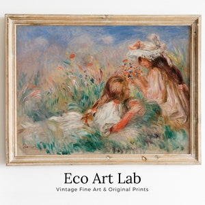 Famous Renoir Print. Girls in the Grass by Auguste Renoir. Vintage Garden Painting Printable Wall Art Antique Oil Painting. Instant Download