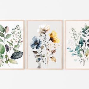 Botanical Print Set of 3. Watercolor Gallery Wall Art. Floral Printable Line Art. Wild Flowers Bouquet Art. Minimal Boho Floral Prints. #1