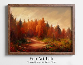 Forest Trail in the Fall Landscape Painting, Printable Wall Art. Nature Print Home or Office Decor. Digital Autumn Art. Instant Download