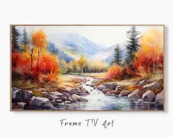 Samsung Frame TV Art 4K River & Forest Colorful Fall Landscape Painting. Instant Download. Forest Art for Samsung Frame TV. Art for TV