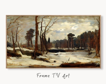 Samsung Frame TV Art 4K Winter Landscape Rustic Digital Painting. Instant Download Muted Snow Art for the Samsung Frame TV. Moody Art for TV