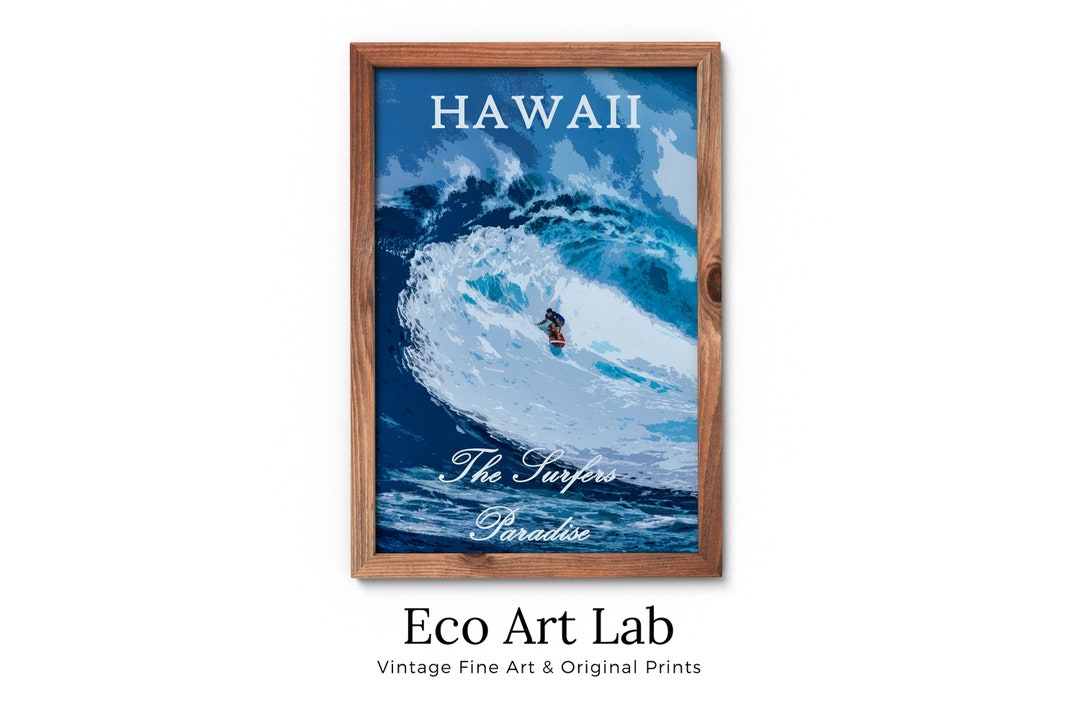 Surf Art Hawaii Travel Poster, Retro Hawaii Print. Vintage Hawaii Travel Print, Hawaii Surfer